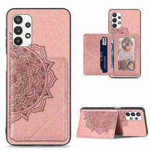 For Samsung Galaxy A32 5G Mandala Embossed Magnetic Cloth PU+TPU+PC Case with Holder & Card Slots & Wallet & Photo Frame(Rose Gold)