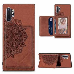 For Samsung Galaxy Note 10 Pro Mandala Embossed Magnetic Cloth PU+TPU+PC Case with Holder & Card Slots & Wallet & Photo Frame(Brown)