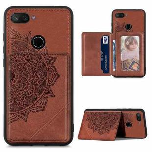 For Xiaomi Mi 8 Lite Mandala Embossed Magnetic Cloth PU+TPU+PC Case with Holder & Card Slots & Wallet & Photo Frame(Brown)