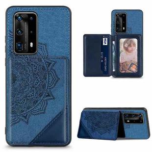 For Huawei P40 Pro Mandala Embossed Magnetic Cloth PU+TPU+PC Case with Holder & Card Slots & Wallet & Photo Frame(Blue)