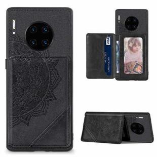 For Huawei Mate 30 Pro Mandala Embossed Magnetic Cloth PU+TPU+PC Case with Holder & Card Slots & Wallet & Photo Frame(Black)