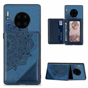 For Huawei Mate 30 Pro Mandala Embossed Magnetic Cloth PU+TPU+PC Case with Holder & Card Slots & Wallet & Photo Frame(Blue)