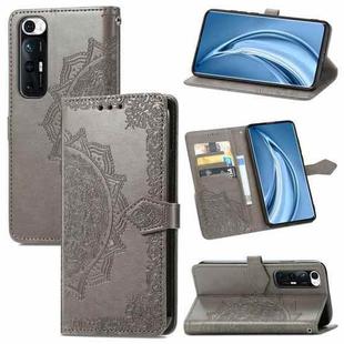 For Xiaomi Mi 10S Mandala Flower Embossed Horizontal Flip Leather Case with Bracket / Card Slot / Wallet / Lanyard(Grey)
