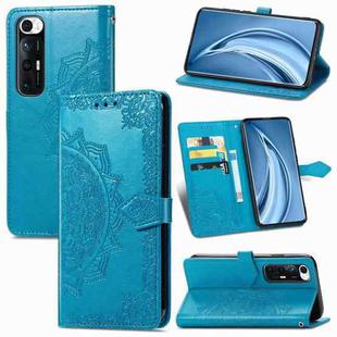 For Xiaomi Mi 10S Mandala Flower Embossed Horizontal Flip Leather Case with Bracket / Card Slot / Wallet / Lanyard(Blue)