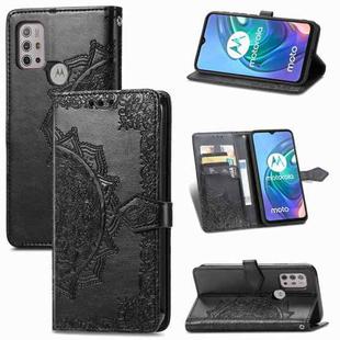 For Motorola Moto G30 / G10 Mandala Flower Embossed Horizontal Flip Leather Case with Bracket / Card Slot / Wallet / Lanyard(Black)