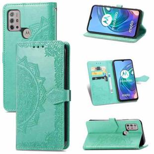 For Motorola Moto G30 / G10 Mandala Flower Embossed Horizontal Flip Leather Case with Bracket / Card Slot / Wallet / Lanyard(Green)