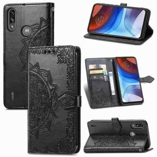 For Motorola Moto E7 Power Mandala Flower Embossed Horizontal Flip Leather Case with Bracket / Card Slot / Wallet / Lanyard(Black)