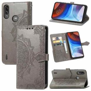 For Motorola Moto E7 Power Mandala Flower Embossed Horizontal Flip Leather Case with Bracket / Card Slot / Wallet / Lanyard(Grey)