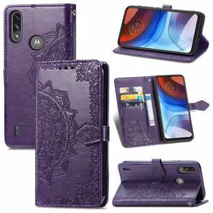 For Motorola Moto E7 Power Mandala Flower Embossed Horizontal Flip Leather Case with Bracket / Card Slot / Wallet / Lanyard(Purple)