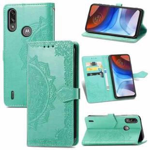 For Motorola Moto E7 Power Mandala Flower Embossed Horizontal Flip Leather Case with Bracket / Card Slot / Wallet / Lanyard(Green)