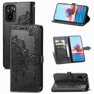 For Xiaomi Redmi Note 10 4G Mandala Flower Embossed Horizontal Flip Leather Case with Bracket / Card Slot / Wallet / Lanyard(Black)