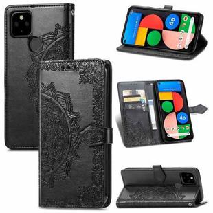 For Google Pixel 5A Mandala Flower Embossed Horizontal Flip Leather Case with Bracket / Card Slot / Wallet / Lanyard(Black)