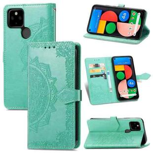 For Google Pixel 5A Mandala Flower Embossed Horizontal Flip Leather Case with Bracket / Card Slot / Wallet / Lanyard(Green)