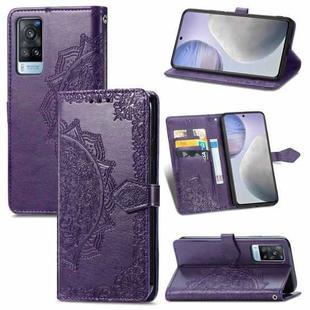 For vivo X60 Mandala Flower Embossed Horizontal Flip Leather Case with Bracket / Card Slot / Wallet / Lanyard(Purple)