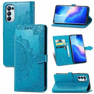 For OPPO Reno5 Pro Mandala Flower Embossed Horizontal Flip Leather Case with Bracket / Card Slot / Wallet / Lanyard(Blue)