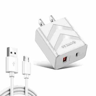 LZ-715 20W PD + QC 3.0 Dual Ports Fast Charging Travel Charger with USB to Micro USB Data Cable , US Plug(White)
