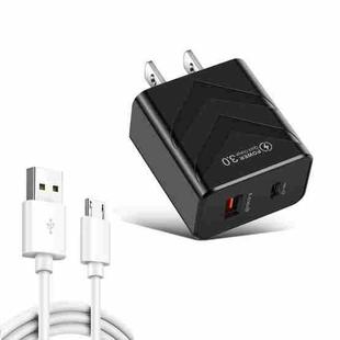 LZ-715 20W PD + QC 3.0 Dual Ports Fast Charging Travel Charger with USB to Micro USB Data Cable, US Plug(Black)