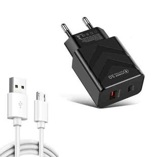 LZ-715 20W PD + QC 3.0 Dual Ports Fast Charging Travel Charger with USB to Micro USB Data Cable, EU Plug(Black)
