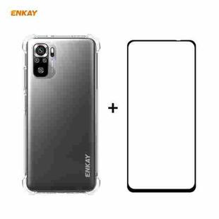 For Redmi Note 10 4G / Note 10S Hat-Prince ENKAY Clear TPU Shockproof Case Soft Anti-slip Cover + 0.26mm 9H 2.5D Full Glue Full Coverage Tempered Glass Protector Film