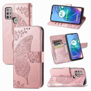 For Motorola Moto G30 / G10 Butterfly Love Flower Embossed Horizontal Flip Leather Case with Bracket & Card Slot & Wallet & Lanyard(Rose Gold)