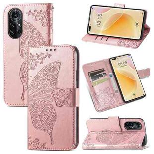 For Huawei Nova 8 Pro Butterfly Love Flower Embossed Horizontal Flip Leather Case with Bracket & Card Slot & Wallet & Lanyard(Rose Gold)