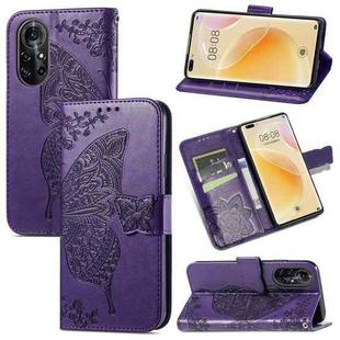 For Huawei Nova 8 Pro Butterfly Love Flower Embossed Horizontal Flip Leather Case with Bracket & Card Slot & Wallet & Lanyard(Dark Purple)