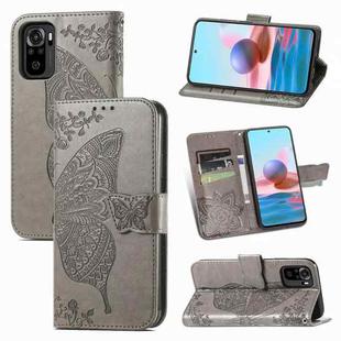 For Xiaomi Redmi Note 10 4G Butterfly Love Flower Embossed Horizontal Flip Leather Case with Bracket & Card Slot & Wallet & Lanyard(Gray)
