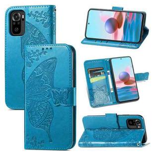 For Xiaomi Redmi Note 10 4G Butterfly Love Flower Embossed Horizontal Flip Leather Case with Bracket & Card Slot & Wallet & Lanyard(Blue)