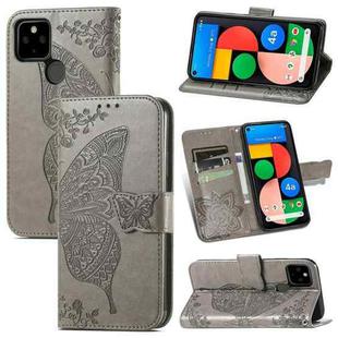 For Google Pixel 5A Butterfly Love Flower Embossed Horizontal Flip Leather Case with Bracket & Card Slot & Wallet & Lanyard(Gray)