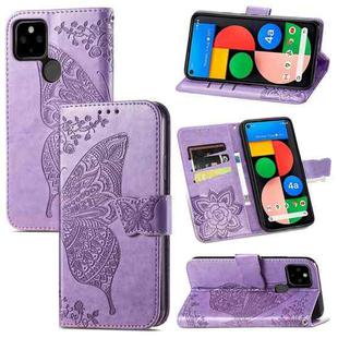 For Google Pixel 5A Butterfly Love Flower Embossed Horizontal Flip Leather Case with Bracket & Card Slot & Wallet & Lanyard(Light Purple)