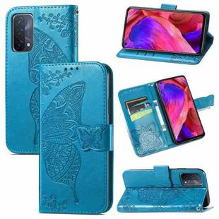 For OPPO A93 Butterfly Love Flower Embossed Horizontal Flip Leather Case with Bracket & Card Slot & Wallet & Lanyard(Blue)