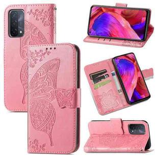 For OPPO A93 Butterfly Love Flower Embossed Horizontal Flip Leather Case with Bracket & Card Slot & Wallet & Lanyard(Pink)