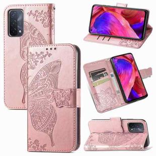 For OPPO A93 Butterfly Love Flower Embossed Horizontal Flip Leather Case with Bracket & Card Slot & Wallet & Lanyard(Rose Gold)