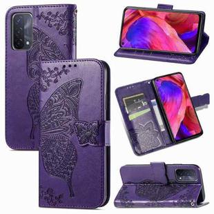 For OPPO A93 Butterfly Love Flower Embossed Horizontal Flip Leather Case with Bracket & Card Slot & Wallet & Lanyard(Dark Purple)