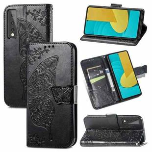 For LG Stylo 7 Butterfly Love Flower Embossed Horizontal Flip Leather Case with Bracket & Card Slot & Wallet & Lanyard(Black)