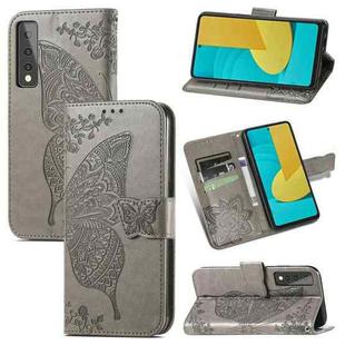 For LG Stylo 7 5G Butterfly Love Flower Embossed Horizontal Flip Leather Case with Bracket & Card Slot & Wallet & Lanyard(Gray)