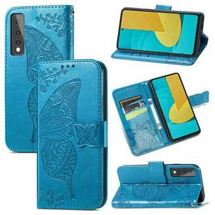For LG Stylo 7 5G Butterfly Love Flower Embossed Horizontal Flip Leather Case with Bracket & Card Slot & Wallet & Lanyard(Blue)