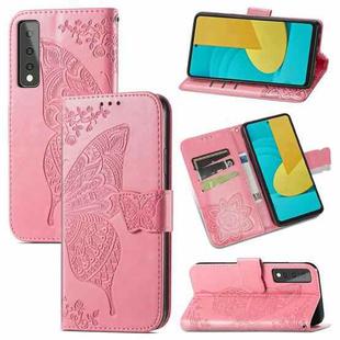 For LG Stylo 7 5G Butterfly Love Flower Embossed Horizontal Flip Leather Case with Bracket & Card Slot & Wallet & Lanyard(Pink)