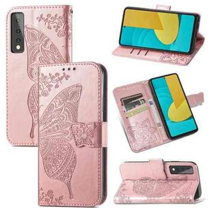 For LG Stylo 7 5G Butterfly Love Flower Embossed Horizontal Flip Leather Case with Bracket & Card Slot & Wallet & Lanyard(Rose Gold)
