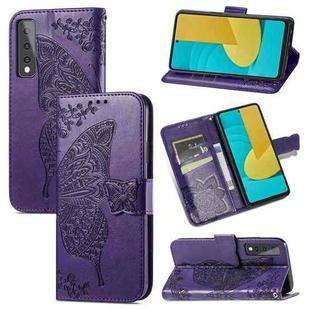 For LG Stylo 7 5G Butterfly Love Flower Embossed Horizontal Flip Leather Case with Bracket & Card Slot & Wallet & Lanyard(Dark Purple)