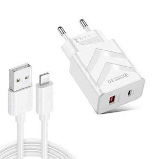 LZ-715 20W PD + QC 3.0 Dual-port Fast Charge Travel Charger with USB to 8 Pin Data Cable, EU Plug(White)