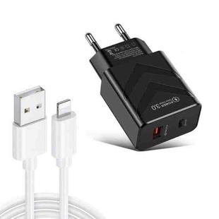 LZ-715 20W PD + QC 3.0 Dual-port Fast Charge Travel Charger with USB to 8 Pin Data Cable, EU Plug(Black)