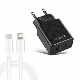 LZ-715 20W PD + QC 3.0 Dual Ports Fast Charging Travel Charger with USB-C / Type-C to 8 Pin Data Cable, EU Plug(Black)
