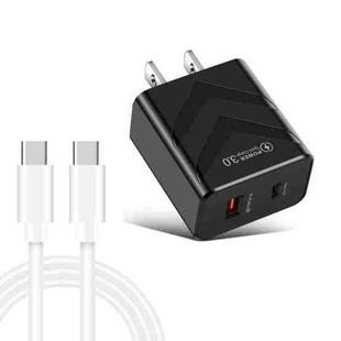 LZ-715 20W PD + QC 3.0 Dual Ports Fast Charging Travel Charger with USB-C / Type-C to USB-C / Type-C Data Cable, US Plug(Black)