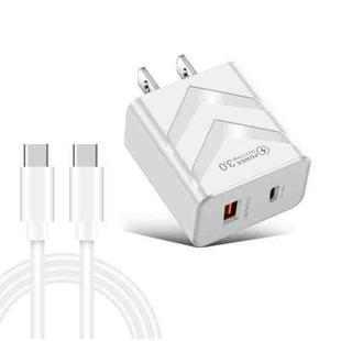 LZ-715 20W PD + QC 3.0 Dual Ports Fast Charging Travel Charger with USB-C / Type-C to USB-C / Type-C Data Cable, US Plug(White)