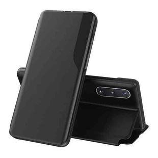 For Samsung Galaxy A02 Side Display  Shockproof Horizontal Flip Leather Case with Holder(Black)