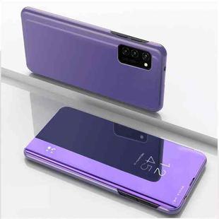 For Samsung Galaxy A52 5G/4G Plated Mirror Horizontal Flip Leather Case with Holder(Purple Blue)