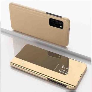 For Samsung Galaxy A32 4G Plated Mirror Horizontal Flip Leather Case with Holder(Gold)