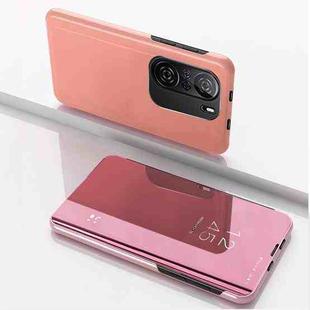 For Redmi K40/K40 Pro/K40 Pro+/Poco F3 Plated Mirror Horizontal Flip Leather Case with Holder(Rose Gold)
