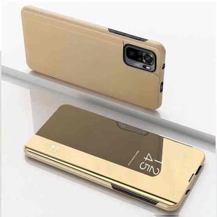 For Xiaomi Redmi Note 10 Pro Plated Mirror Horizontal Flip Leather Case with Holder(Gold)